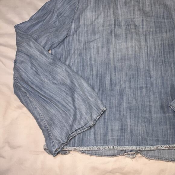 Cloth & Stone Shirt Size L Blue Chambray Flare Sleeve Open Tie Back Anthropologi - Picture 3 of 15